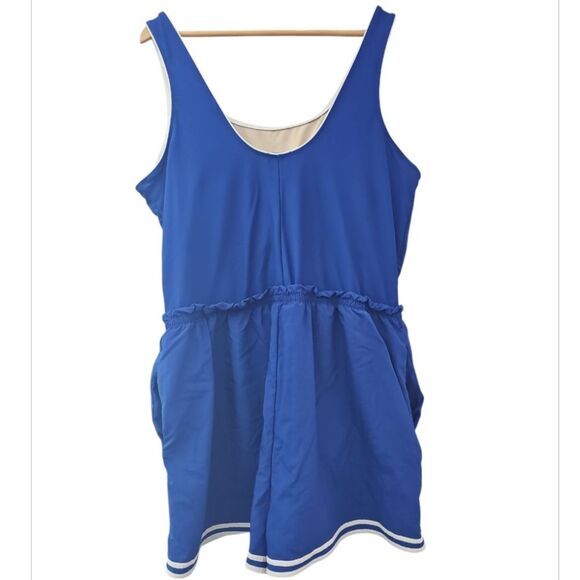 Swim365 One Piece Romper Swimsuit Front Pockets Built In Padded Bra Blue Sz 26W - Picture 3 of 14